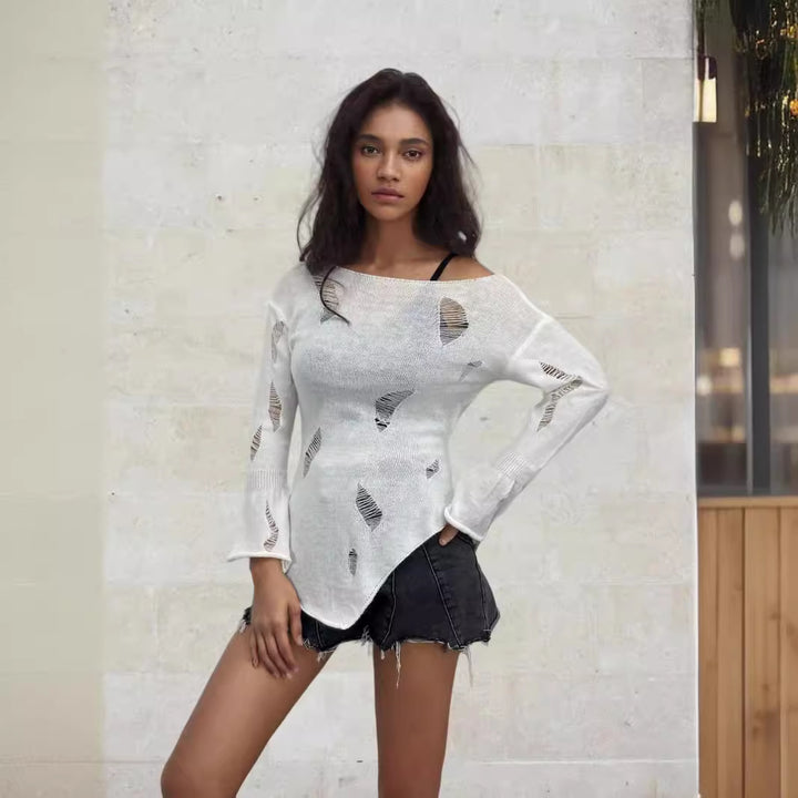 Pull en tricot côtelé urbain pour femmes avec détails usés Chic & Stil