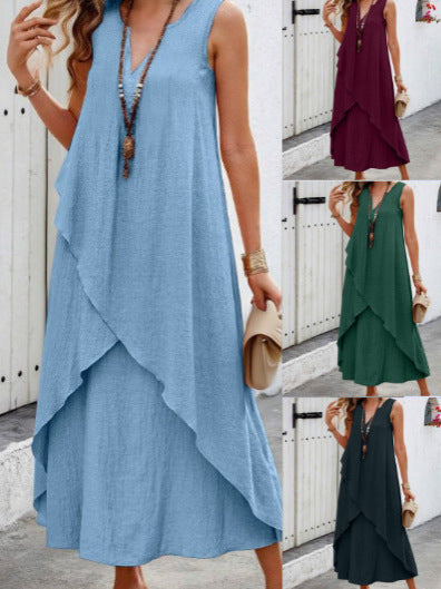 Casual maxi dress for women with layered ruffles and modern V-neck Lune London