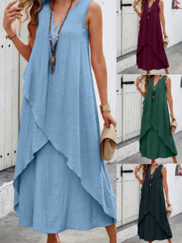 Casual maxi dress for women with layered ruffles and modern V-neck Amarae