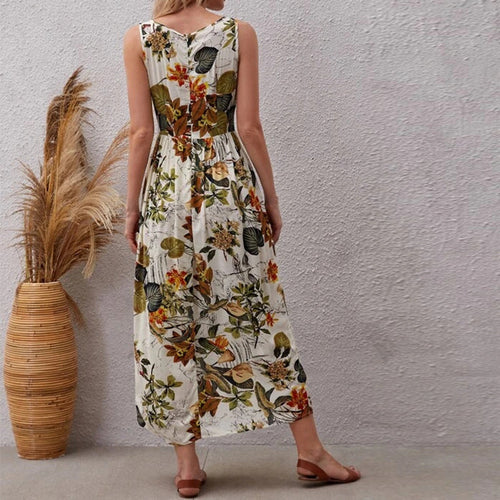 Maxi dress for women with floral design and floating hem Amarae