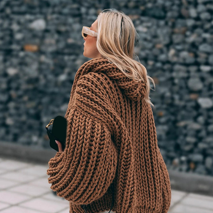 Women Oversize Chunky Knit Cardigan with Large Hood & Voluminous Sleeves Amarae