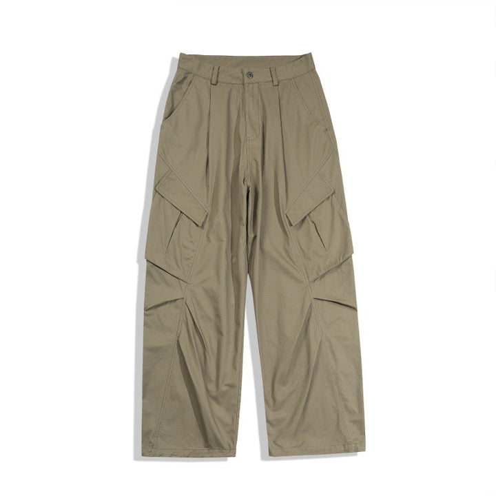 Men's Loose Technical Cargo Pants in Utility Baggy Cut with Asymmetric Flap and Pleat Pockets Amarae