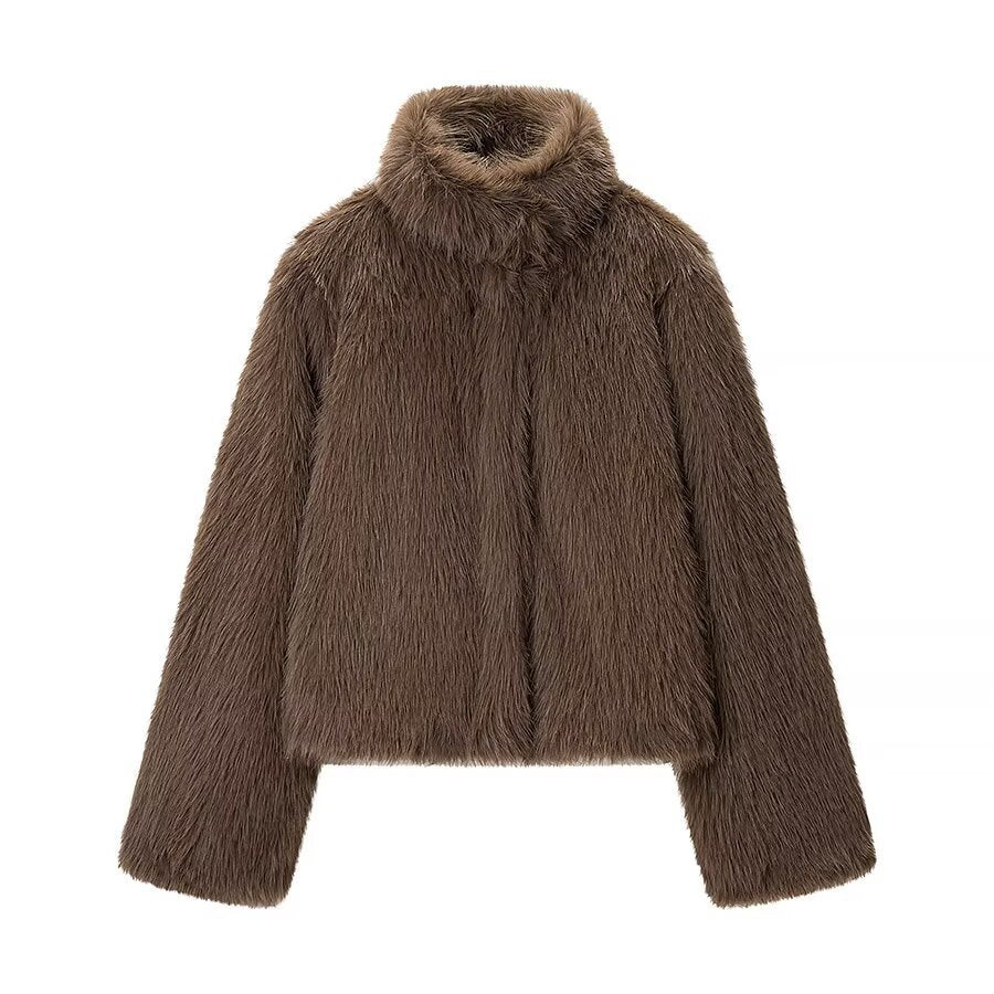 Veste en peluche confortable pour femmes avec col haut et coupe ample Chic & Stil