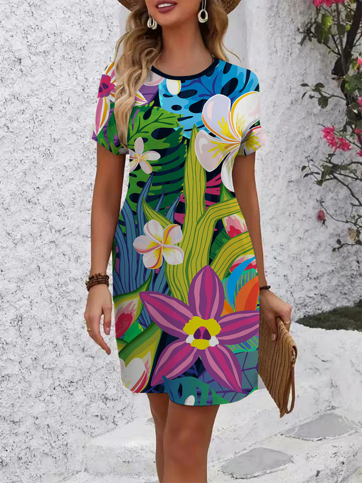 Women Short Sleeve Dress with Botanical Print Lune London