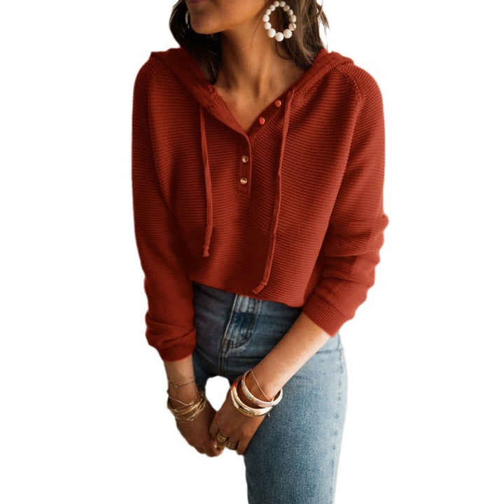 Women's short sleeve hoodie with modern button details and an elastic hem Lune London