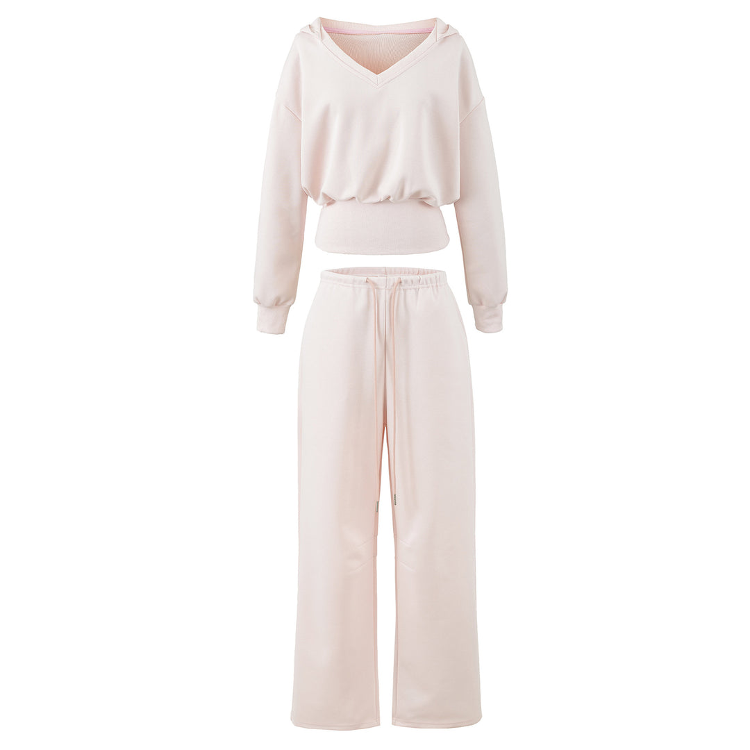 Women's Comfort Lounge Set with Short V Hooded Sweatshirt and High-Cut Wide-Leg Joggers Amarae