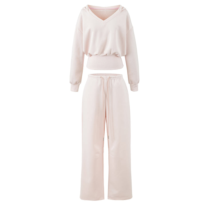 Women's Comfort Lounge Set with Short V Hooded Sweatshirt and High-Cut Wide-Leg Joggers Amarae