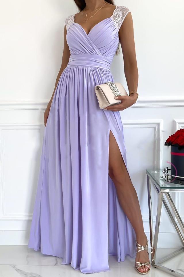 Lune London | Women's Evening Dress with Elegant V-Neckline and Ruffle Details