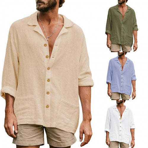 Men's casual long sleeve shirt with button placket and practical pockets Amarae