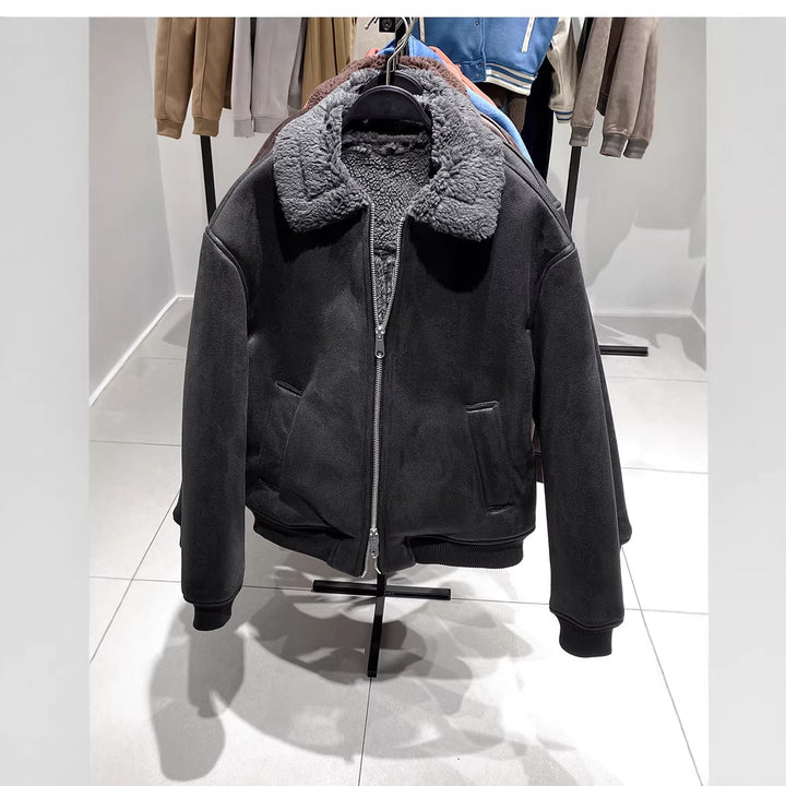 Men's Quilted Bomber Jacket with Teddy Collar and Ribbed Cuffs Amarae