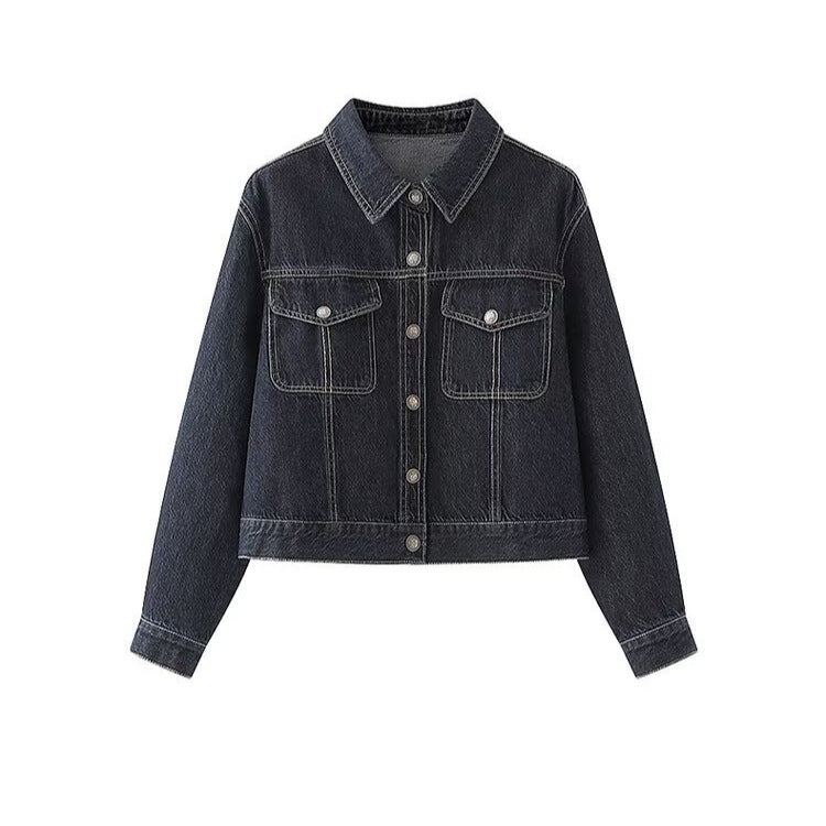 Veste en jean pour femmes avec deux poches poitrine plaquées et col classique Chic & Stil