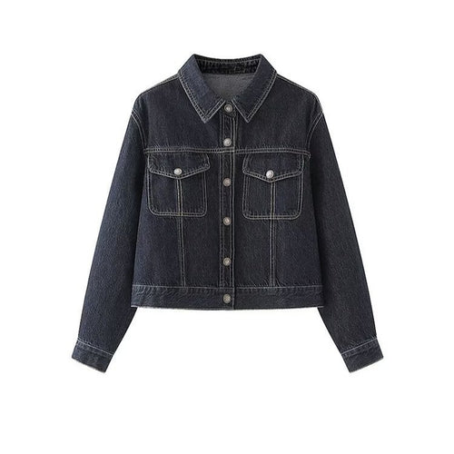 Veste en jean pour femmes avec deux poches poitrine plaquées et col classique Chic & Stil