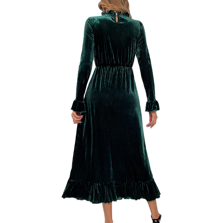 Robe enveloppante à manches longues pour femme en velours luxueux avec détails en volants Chic & Stil