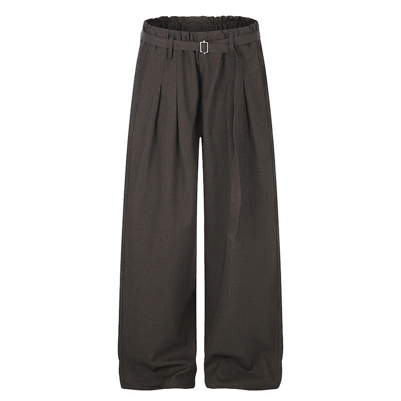 Ladies Wide High-Waist Palazzo Pants with Paperbag Waist, Pleats and Ties Belt Amarae