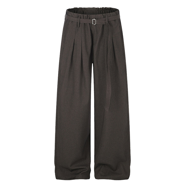 Ladies Wide High-Waist Palazzo Pants with Paperbag Waist, Pleats and Ties Belt Amarae