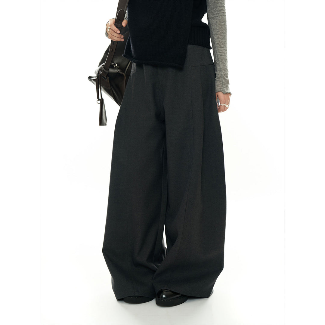 Women High-waisted wide wool-look palazzo trousers with pleats and low crotch Amarae