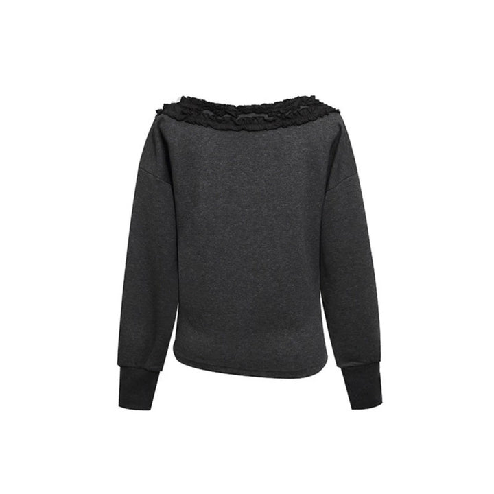 Women's sweatshirt with off-the-shoulder neckline, lace ruffle, and side gathers Amarae