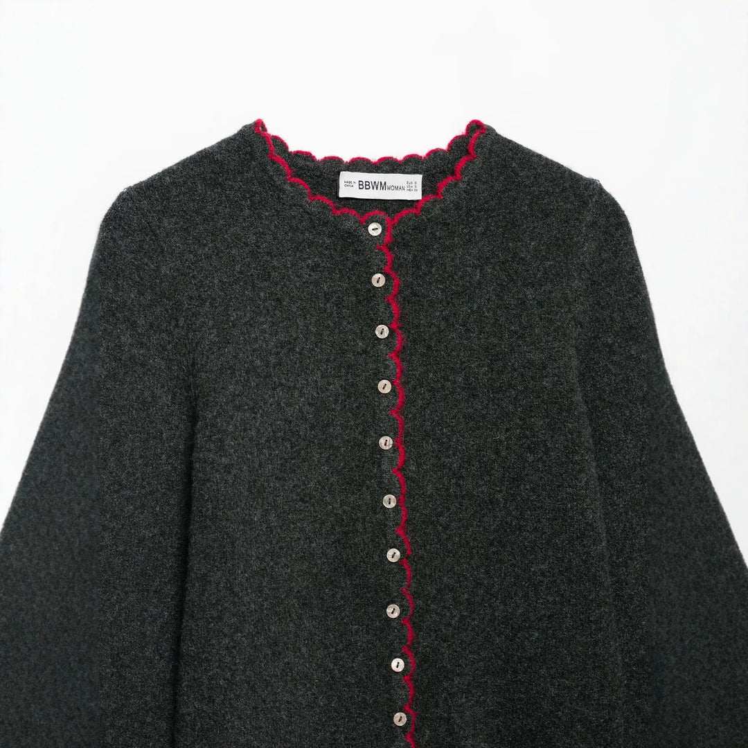 Ladies fine knit cardigan with shell edge and mother-of-pearl buttons Amarae