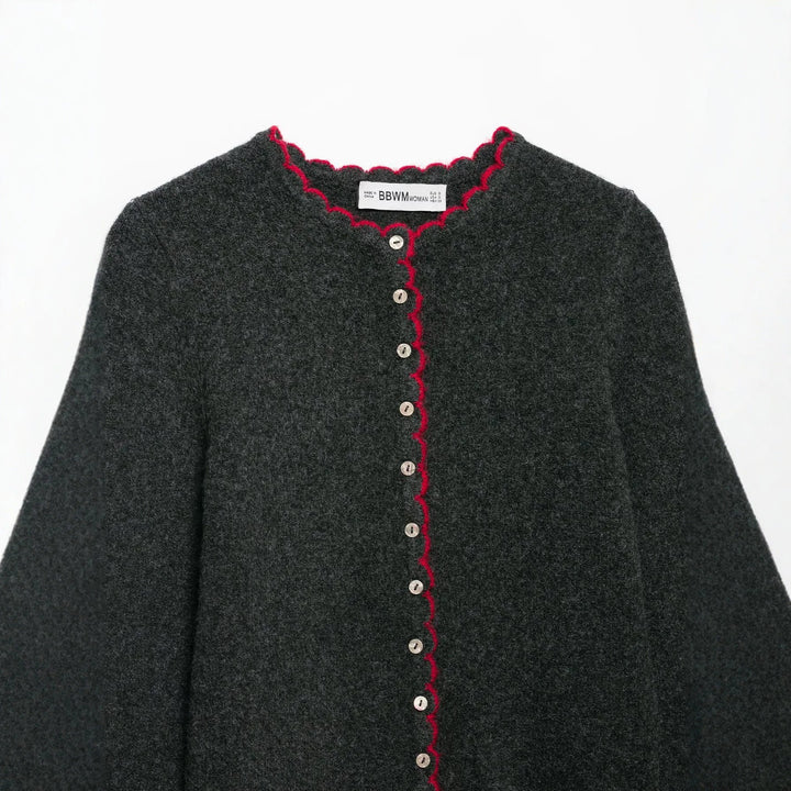 Ladies fine knit cardigan with shell edge and mother-of-pearl buttons Amarae