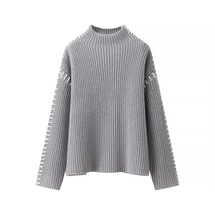 Chunky knit sweater for women with high collar and decorative details Lune London