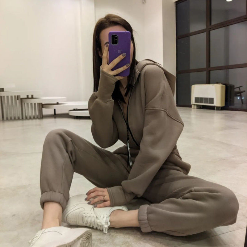 Women Sporty Chic Zip Hoodie Set