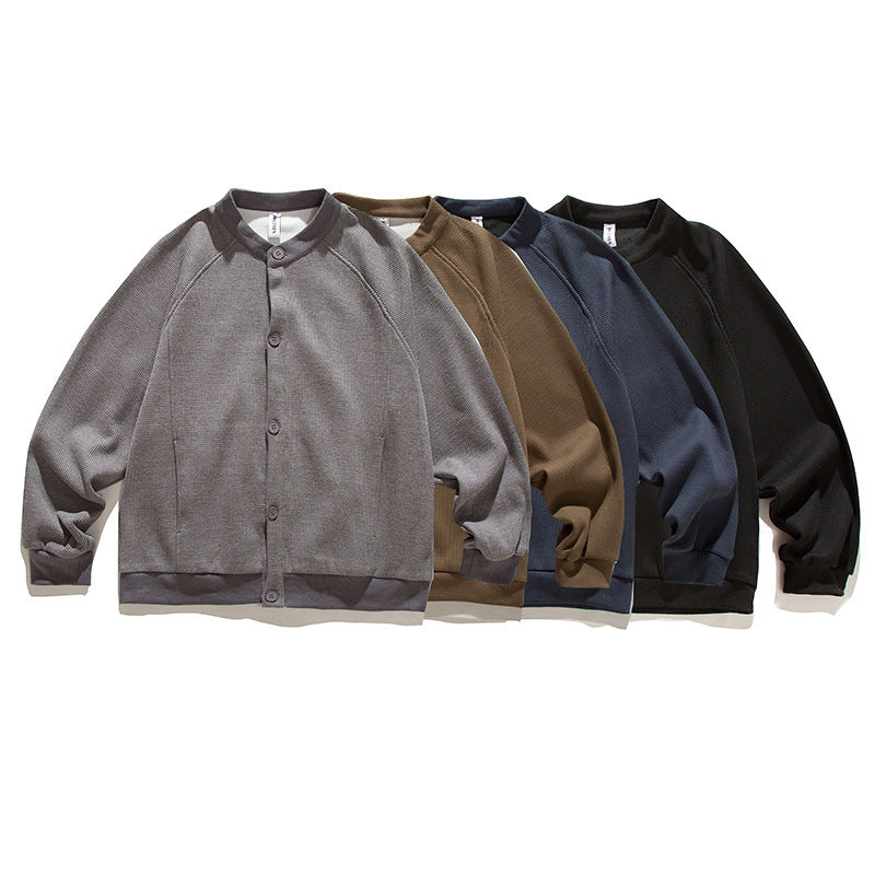 Men's waffle texture bomber-style cardigan with raglan sleeves and button placket Amarae