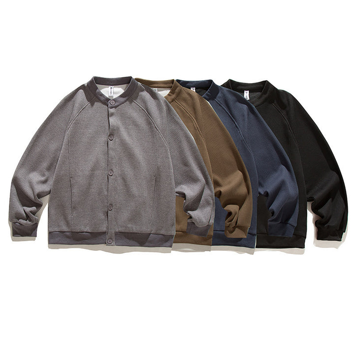 Men's waffle texture bomber-style cardigan with raglan sleeves and button placket Amarae