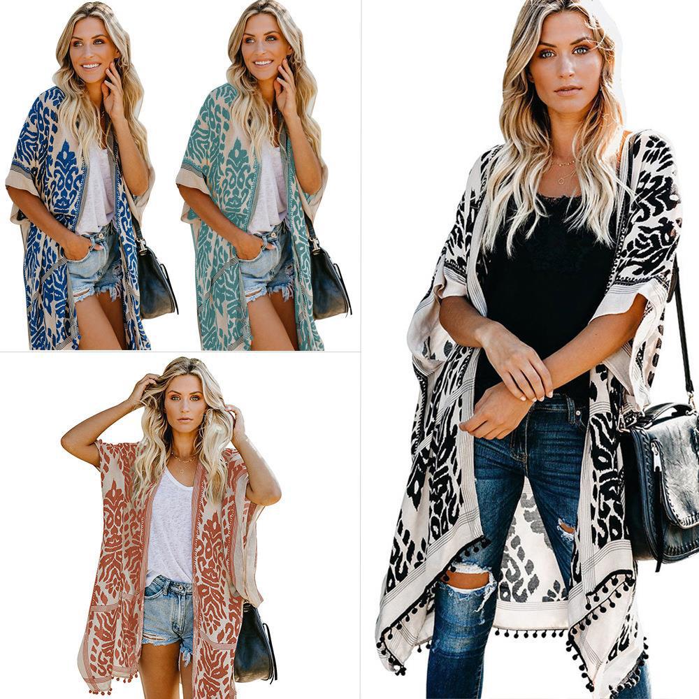 Ladies lightweight kimono cardigan with intricate pattern and fringed hem Lune London