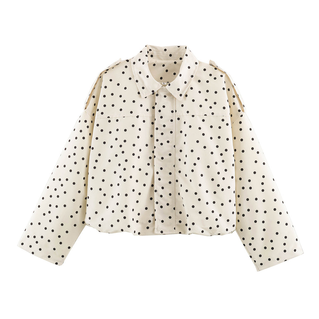 Ladies Polka Dot Cropped Blazer with Shirt Collar and Epaulettes Amarae