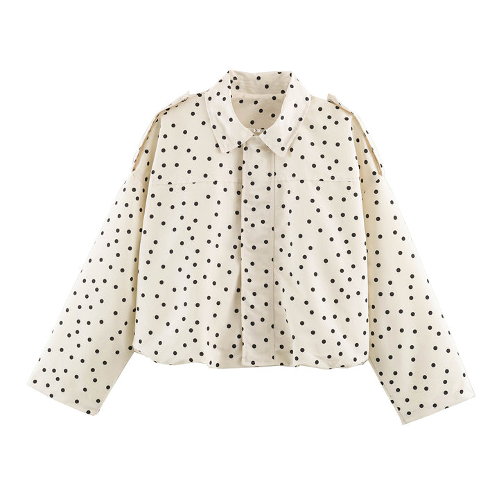 Ladies Polka Dot Cropped Blazer with Shirt Collar and Epaulettes Amarae