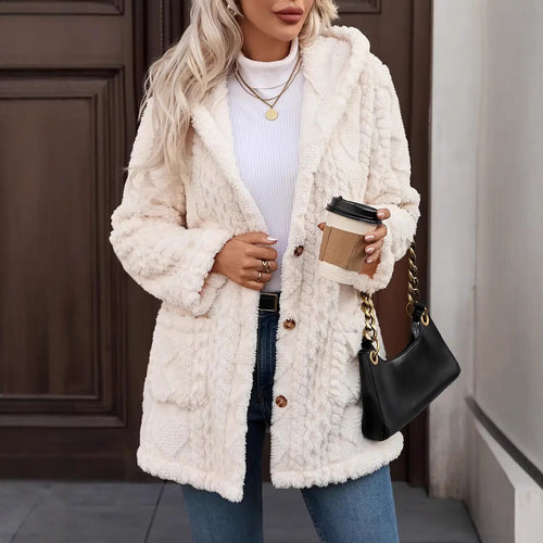 Ladies comfortable and soft plush jacket with hood and pockets Amarae