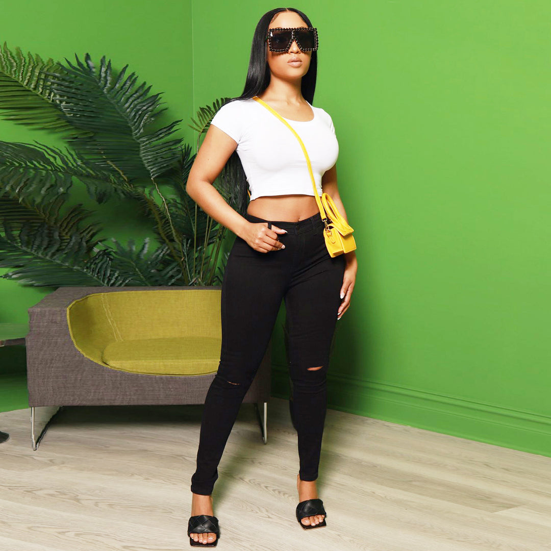 Women's Waist-Cinching Superstretch Skinny Jeans with Knee Cutouts Amarae