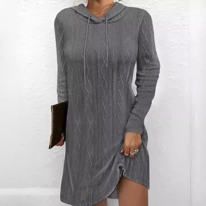 Hooded dress for women with elegant knit pattern and chic side slit Lune London