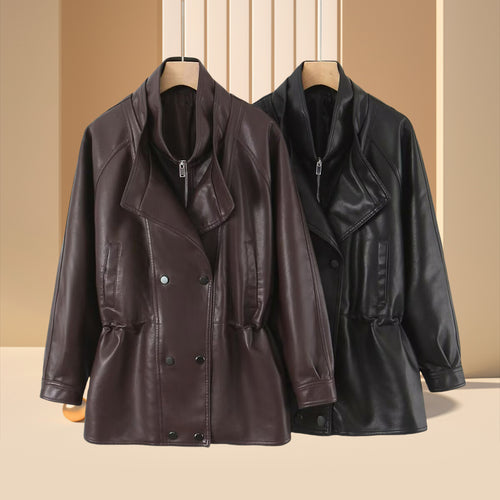 Faux leather jacket for women with large lapels and practical pockets Amarae