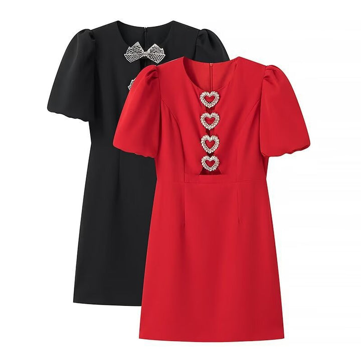 Robe de soirée élégante pour femmes avec manches bouffantes et nœuds décoratifs Chic & Stil