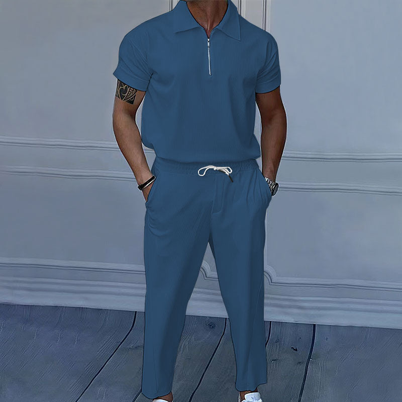 Men's short sleeve sports set with zip and elastic waistband Lune London
