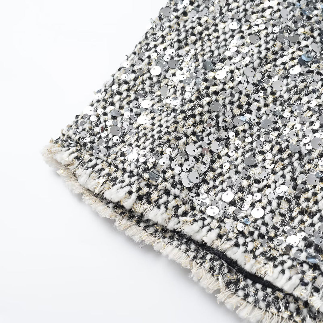 Women's short jacket in bouclé style with sequin trim and mother-of-pearl buttons Amarae