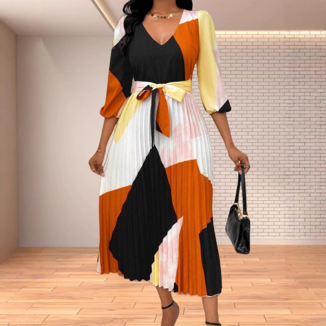 Women pleated skirt cut color midi dress Lune London