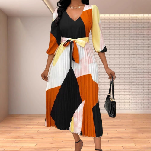 Women pleated skirt cut color midi dress Amarae