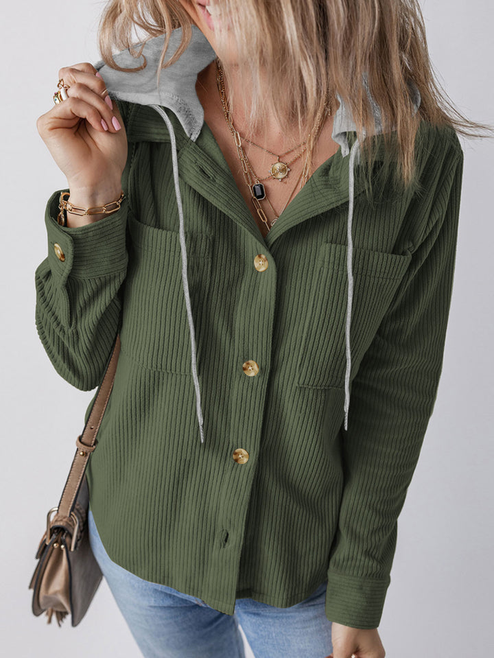 Ladies Casual Long Jacket with Hood and Button Details Lune London
