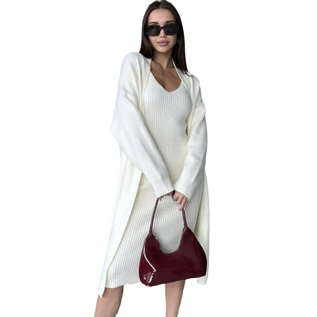 Robe tricotée pour femmes avec décolleté en V et coupe longue décontractée Chic & Stil