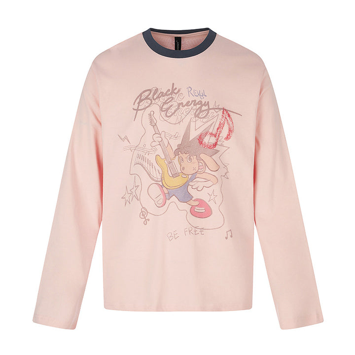 Women's long-sleeve shirt with comic guitar print, glitter detail, and contrast collar Amarae