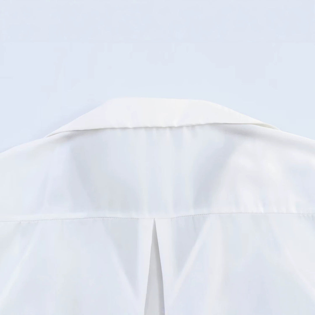 Women's Silky Oversized Blouse with Lace Insert and Shirt Collar Amarae