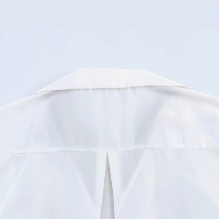 Women's Silky Oversized Blouse with Lace Insert and Shirt Collar Amarae