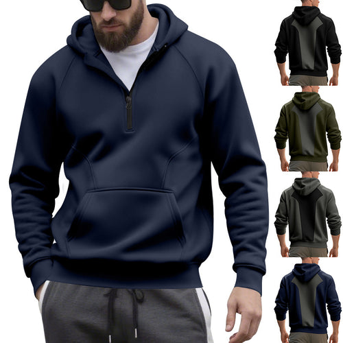 Men's sporty hoodie with short zip opening and kangaroo pocket Amarae