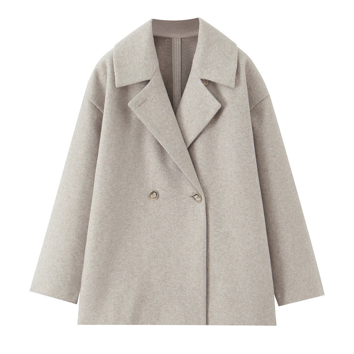 Women's Short-Cut Oversized Wool Blend Coat with Wide Shawl Collar Amarae