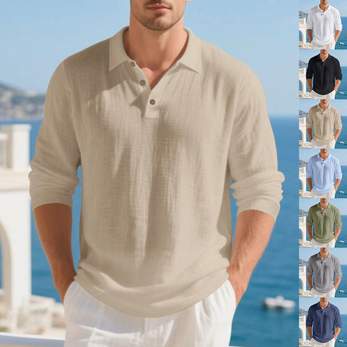 Men's long sleeve polo with structured design and trendy buttons Amarae