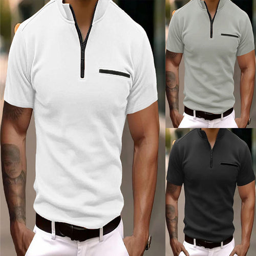 Men's Zip-Up Polo Shirt with Short Sleeves Amarae