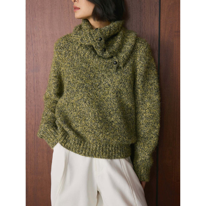 Women’s Fluffy Chunky Knit Sweater with Button Turtleneck Amarae