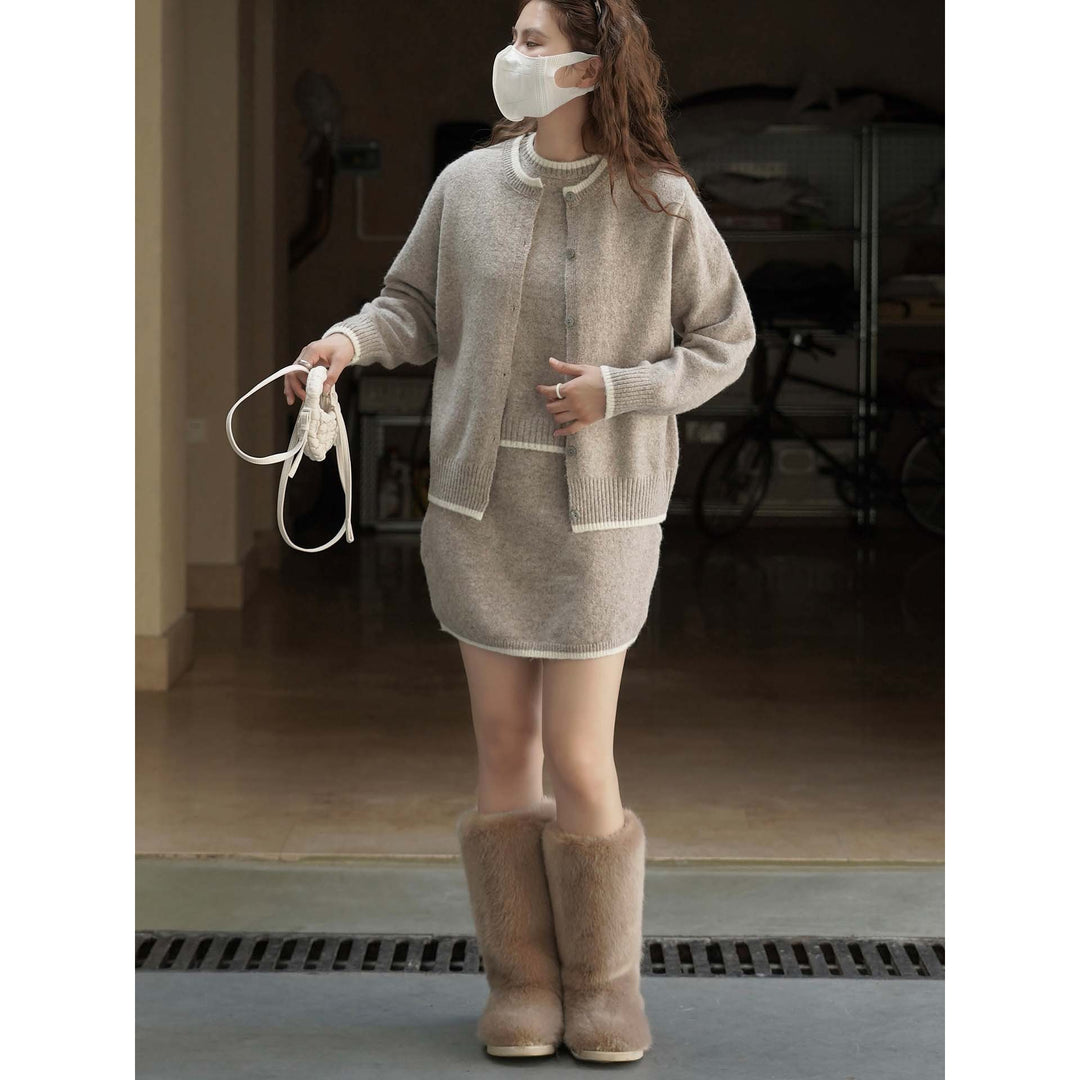 Women's Two-Piece Fine Knit Set with Cardigan and Mini Skirt Amarae